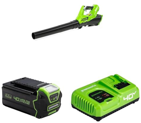 Greenworks 40V Souffleur à Batterie Axial de Feuilles Mortes sans Fil, avec Régulateur de Vitesse, 177 km/h, 11,05 m³/Min, Batterie 4Ah et Chargeur, Garantie 3 Ans G40ABK4