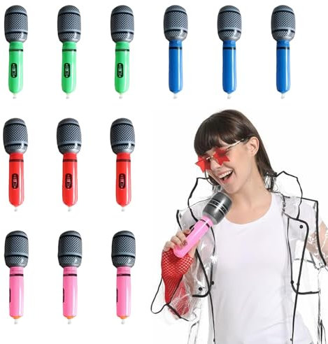 LFCFBH 12PCS Inflatable Microphones for Parties, Blow Up Microphones for Star Party Supplies (Red, Pink, Blue, Green)