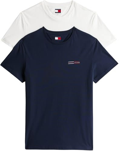 Tommy Jeans TJM Slim 2PACK Mix TEE EXT S/S T-Shirt Men's, Multi (Ecru/Dark Night Navy), L