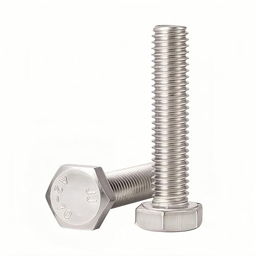 YIIFLY Vis à tête hexagonale M8×50 mm, vis M8×1,25 mm, vis machine à tête hexagonale, acier inoxydable 304 (A2-70), DIN 933, finition brillante, filetage complet, 10 pièces