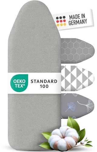 Ironing Board Cover and Pad 15x54 - Made in Germany Iron Board Cover with Heat Reflective Aluminum Coating and Padding- Heavy Duty Iron Board Cotton Cover with Elastic Drawstring Stretch Fit (Silver)