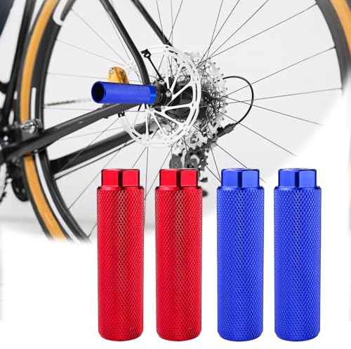 CMANLNYK 4 Pcs Bike Stunt Pegs - Aluminum Alloy Anti Slip Bike Pegs for 3/8 Axle, Suitable for BMX Stunt Pegs, Mountain Bikes Cycle Bicycle Accessories (2 Red & 2 Blue)