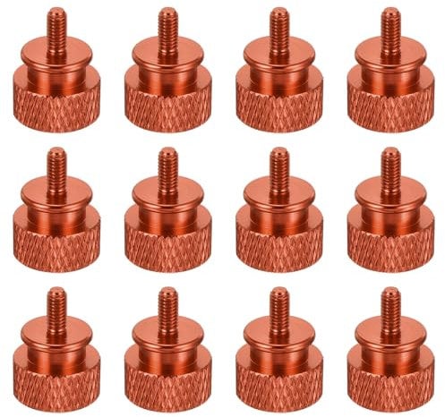 sourcing map 12pcs M3x6mm Knurled Thumb Screw Computer Case Threaded Hand Tighten Screws Aluminum Alloy for PC Case, Champagne