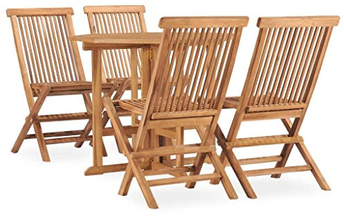 Homgoday 5-TLG. Garten-Essgruppe Klappbar Gartenmöbel Set Sitzgruppe Gartentisch mit Stühle Gartengarnitur Tisch Stühle Essgruppe Terrassenmöbel Balkonmöbel Massivholz Teak