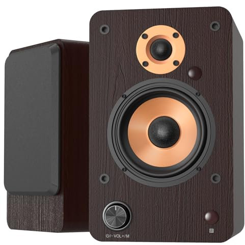 LONPOO LP-42M Attivi Diffusori da scaffale 100W RMS, connettività RCA, Ottica, Coassiale, Bluetooth 5.3, USB, AUX-in Per TV, PC e giradischi, Alluminio Woofer da 4'', telecomando