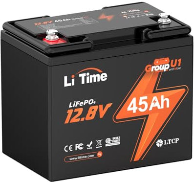 LiTime Batería LiFePO4 Litio 12V 45Ah con Protección Baja Temperatura y 45A BMS, 15000 Ciclos y 10 Años de Vida útil, Batería LiFePO4 para Silla Ruedas, Barco, Sondas Pesca, Camper(Tamaño GU1)