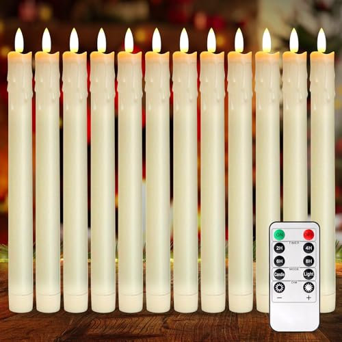 LED Stabkerzen mit Timerfunktion und Fernbedienung, 12er Set LED Elektrische Kerzen, LED Kerzen Flackernde Flamme,3D-Dochtlicht, Batteriebetrieben, für Weihnachten, Heimdekoration, Hochzeit und Party