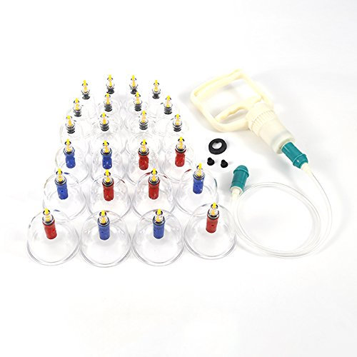 OHMG Kit de 24 Ventouses Thérapeutiques,Ventouse Massage Kiné Anti Cellulite Soulage Douleurs Fatigue,Ventouses Chinoises de Cupping Pistolet Massage,Kit Hijama Professionnel