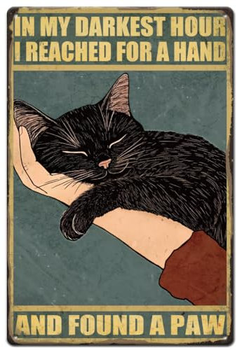 SUPERDANT Black Cat Tin Sign Cute Pet Metal Signs Kitty in Hand Wall Plaques Funny Signs and Plaque Iron Poster Art for Man Cave Bar Kid's Room Playroom Vintage Decor