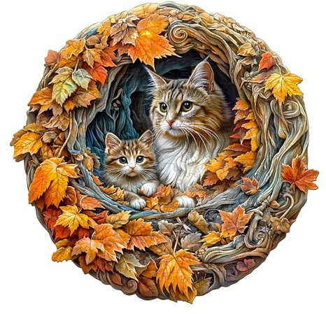Wooden Jigsaw Puzzles for Adults & Kids - 3d Cat Mom Jigsaw Puzzles 185pcs, Artistic Wall Decor & Birthday Gift Idea for Friends, Home Office Puzzle (29x28.3cm)