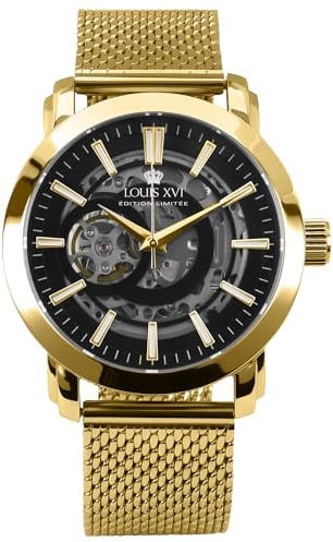 LOUIS XVI Versailles 2.0 Automatik 1900 - Ø 43.5 mm - Herren Uhr - Wasserdicht - Skelettuhr - Armband Gold - Zifferblatt Schwarz - Automatikuhr