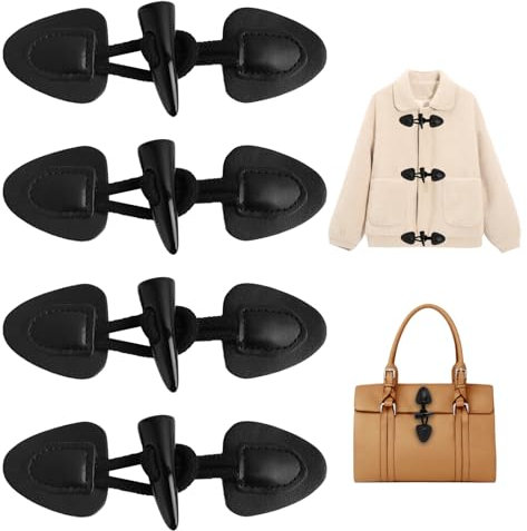 EuAcesry Knebelverschlüsse Knöpfe, 4 Paare Knebelknöpfe mit Verschluss, Leder Knebelknöpfe Vintage Knöpfe für Jacken Mantel für DIY Handwerk Kleidung Nähen Dekoration Basteln Zubehör