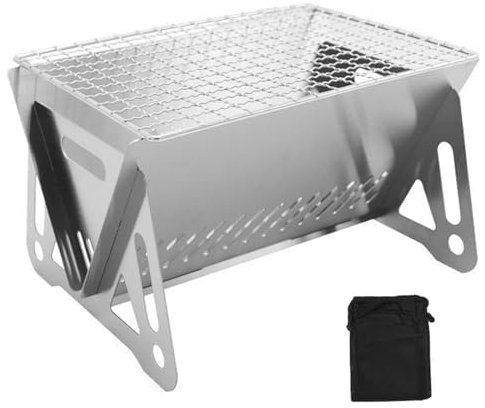 Hbbgdiy Kleiner tragbarer Holzkohlegrill, faltbares Edelstahl Grill, Mini -Campinggrill im Freien für Camping, Außenkochen, Terrasse, Hinterhof und Lagerfeuer