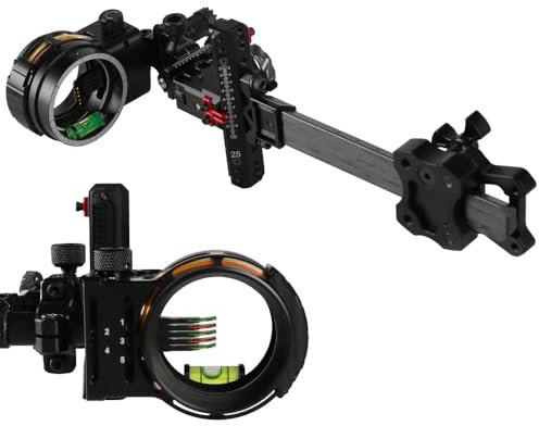 Poearcus Bogenschießen 5-Pin Compound Bogenvisier 0.019“ Fiber Rechts- und Linkshänder Werkzeuglose Feinjustierung im Quer- und Hochformat (TX2650)
