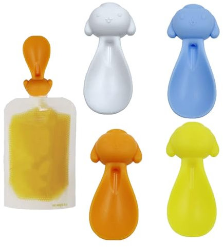 Cucchiaio in silicone per bambini, 4 colori, per spremere, cucchiaio in silicone, spremiagrumi, cucchiaio in silicone, spremere feeder Spoon, cucchiaio per bambini, per alimenti, spremere in silicone