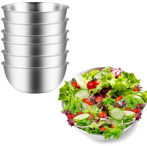 Penbinmall Edelstahl Schüssel Set, 6Pcs Ø 17 cm Stapelbar Metall Schüsselset Hochwertige Edelstahlschüsseln Spülmaschinenfest für Salatschüssel Servierschale Snackschale (Silber 6 Stück)