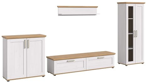 xonox.home Wohnzimmer Verona 4tlg. Set Wohnkombination Wohnwand Wohnzimmermöbel Wohnzimmerschrank Möbelkombination Wohnzimmerset in Sibiu Lärche Nb. Absetzung Artisan Eiche Nb.