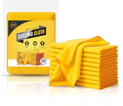Rohi Pack of 10 Yellow Dusters – Lint Free 100% Cotton Reusable Cleaning Yellow Duster for Polishing – Soft & Strong Dusters for Cleaning Home, Car, Kitchen, Glass & Furniture (30cmx30cm)