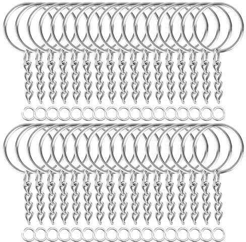 Nurila 30 Stück Schlüsselanhänger, Schlüsselringe(4 Glieder Kette 25mm Öffnung Verschluss Kette), Schlüsselanhänger Selber Machen für Schlüssel Handwerk DIY, Schmuckherstellung, Schlüssel(Silber)