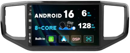 SXAUTO - 6G+128G - Android 16 IPS Autoradio für VW Amarok 1 (2016-2021) Navi - Eingebaut Carplay/Android Auto/DSP - Kamera + MIC - DAB Lenkradsteuerung Fast-Boot 360-CAM WiFi - Octa Core 2 Din 9 Zoll