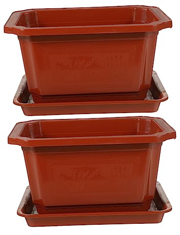 TOYANDONA 2 Stück Rechteckige Bonsai Blumentöpfe Für Innenbereich Kunststoff Pflanztopf Mit Tablett Klein Für Sukkulenten Und Kräuter Leichter Gartenpflanzer Für Terrasse Und Balkon