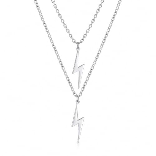 YIQPKUM Lustig Doppel Blitz Halskette Anhänger Edelstahl Schicht Schmuck Damen Freundin Statement Accessoire Anhänger Geschenk