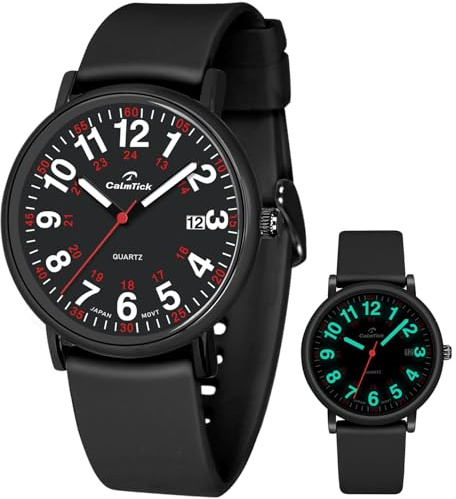 AVTREK Montre Infirmiere Quartz pour Femme, Disponible pour Médecins et Infirmières, Cadran Lumineux Facile Lire, Conception Étanche, Mouvement Japonais, 12/24 Heures, Bracelet Silicone (Allblack)