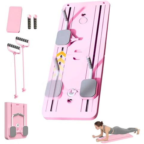 Pilates Reformer Board. Maschine Set für Zuhause Multifunktional mit Gleitbasis, Widerstandsbändern, Timer und Faltbarem Heimtrainingsset mit Rutschfesten Übungsgriffen.