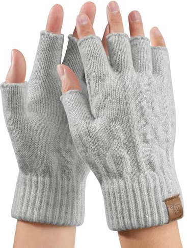 Voqeen Fingerlose Handschuhe Damen Herren 100% Wolle Thermo Winterhandschuhe Ohne Finger Warme Touchscreen Strickhandschuhe für Arbeiten Fahren