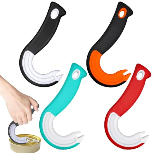 4 PCS J Hook Easy Open Ring Pull Can Opener Aid - Ergonomic,Ring Pull Opener with No-Slip Grip for Seniors,Soda Beer Pop Top Tin Bottle Jar Lid Lifter Tool