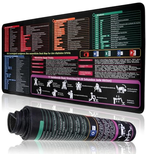 Excel Mousepad Deutsch 800 x 300mm, Mousepad Großes | Excel Spickzettel Schreibtischunterlage, Anti Rutsch Excel Shortcuts Unterlage für Büro und Zuhause