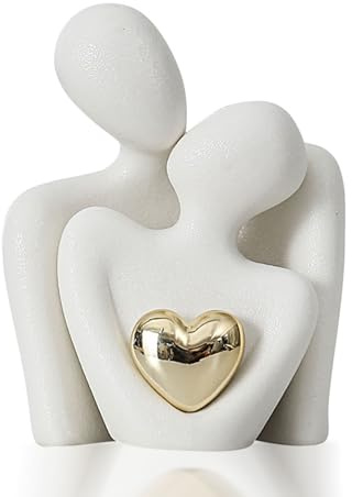 JDCMEI Romantische Paar Statue, Mini Keramik Paar Figur mit Herz, Liebe Porzellan Figur, Hochzeitsgeschenke für Brautpaar, Umarmendes Brautpaar, Geschenk zum Jahrestag, Valentinstag oder Hochzeit
