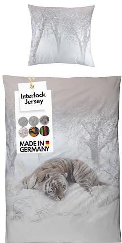 Carpe Sonno Interlock Jersey Bettwäsche 155x220 [Made in Germany] 100% feinste Baumwolle | Luxus Bettwäsche 155x220 Jersey Reißverschluss | Bettbezug für das ganze Jahr - Tiger