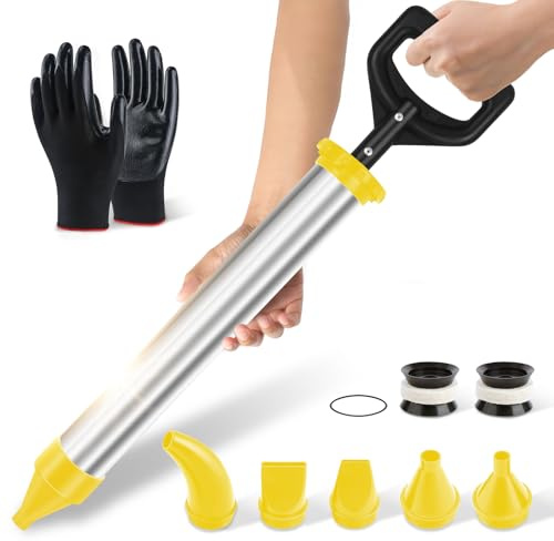 BQHRJG Aplicador Mortero Juntas 5 en 1 - Pistola Calafateo está Fabricada en Acero Inoxidable. Proyector de Mortero para rellenar grietas. Pistola de Cemento viene con un par de Guantes