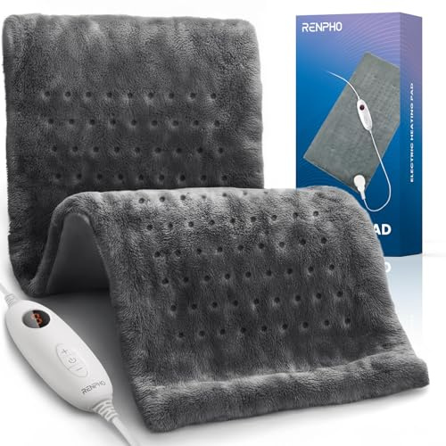 RENPHO Värmekudde med automatisk avstängning, 30 x 60 cm, 6 värmenivåer, elektrisk filt för rygg, nacke och axlar, maskintvättbar | grå, flanell - presenter till kvinnor och män | Maskintvättbar filt, 6 värmenivåer, 1,5 timmars automatisk avstängningstimer, present till kvinnor och mödrar