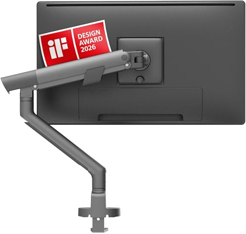 3IDEE Flexi Pro monitorarm premium monitorfäste bord upp till 40 tum och 11 kg – böjd, tung Duty, fjäderstöd, justerbar höjd och fullt rörlig – VESA 75/100 smal aluminiumdesign – rymdgrå