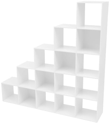 Gdetnysty Eckregal L Form 15 Würfel Aufbewahrungsregal L-förmiges Bücherregal Aus PVC Mit Rückwand Und 146x146cm Größe Tragkraft 70kg Stauraum Für Wohnzimmer Büro Kinderzimmer (Weiß)
