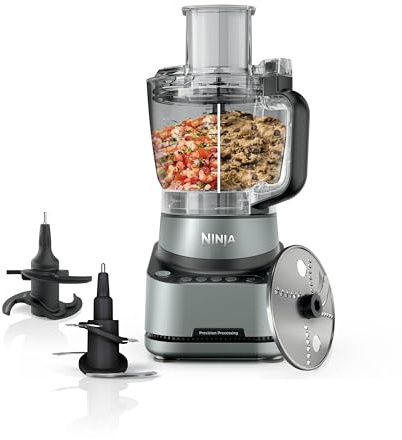 Ninja PrecisionPro Robot culinaire 2,1 L, 4 programmes auto BZ651EU | réglages manuels possible, pour préparer pâtes à pizza et pain, trancher des légumes, pièces compatibles lave-vaisselle, noir