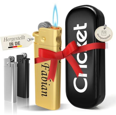 Cricket Feuerzeug mit Gravur - Personalisiertes Jetflame Sturmfeuerzeug nachfüllbar mit Wunschname - Geschenk für Männer - Vatertagsgeschenk und Geburtstagsgeschenk