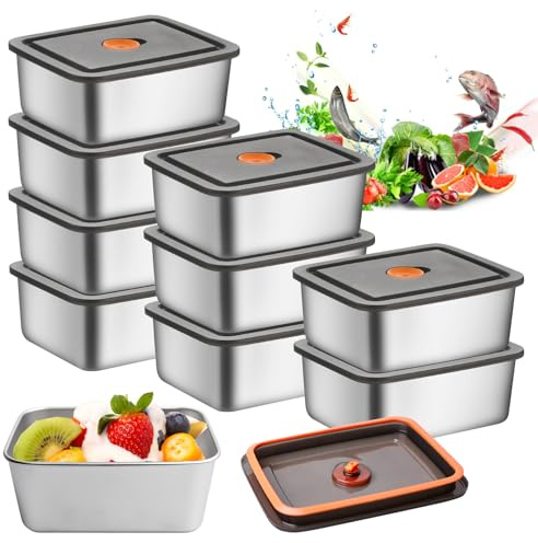 BORDEAG 10 Stück Frischhaltedosen Mit Deckel, Meal Prep Boxen, Edelstahl Frischhaltedosen Aufbewahrungsbox Frischhalteboxen Stapelbar Vorratsdosen Aufschnittboxen Wiederverwendbar, Für Kühlschrank