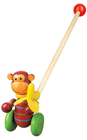 Monkey Push Along Toy - Animal Push and Pull Along Toys for 1 Year Olds, Wooden Toys - Toddler Toys, Perfect 1st Birthday Gifts For Boy and Girl - Early Development & Activity Toys by Orange Tree Toys