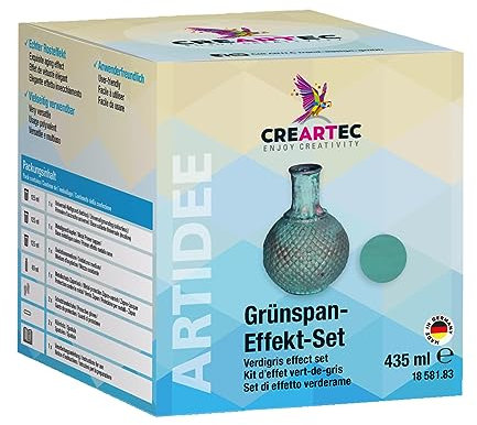 Artidee CREARTEC - Rost-Effekt-Set - Starter Set - zum Dekorieren von Gegenständen mit einer oxidierten Eisenoptik - Grünspan - 435ml - Made in Germany