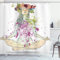 ABAKUHAUS Yoga Duschvorhang, Mädchen mit Blumenkranz Lotus, Stoffliches Gewebe Badezimmerdekorationsset mit Haken, 175 x 200 cm, Lila Mehrfarbig