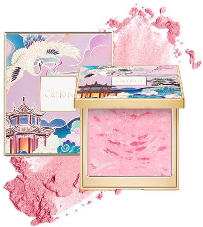 CATKIN Powder Blush, Blusher & Highlighter Make Up for Cheeks, Highly Pigmented and Buildable, Nude Coral Pink Shimmering Blush Creates a Lightweight Natural Finish, 10g