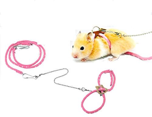 Pet Hamster Adjustable Harness - Small Rat & Mouse Training Lead Leash with Finder Bell (Pink)