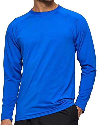Arcweg Langarmshirt Herren Rash Guards Farbecht UV Schutz Funktionsshirt Langarm Shirt Schnelltrocknend Atmungsaktiv Wandershirt UPF 50+ Sonnenschutz Jungen Surf Laufen Angeln Wandern Blau EU L