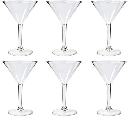 YöL 6X Martini Cocktail Glasses Set Clear Reusable Plastic Cup Summer Party Picnic