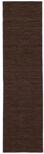 RugVista, Kelim Loom, Teppich, Kurzflor Teppich, 80 x 300 cm, Läufer, Moderner Kelim Teppich, Wolle, Flur, Schlafzimmer, Küche, Wohnzimmer, Dunkelbraun, Dunkelbraun