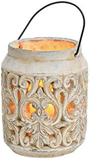 Windlicht Laterne mit Blumenmuster aus Ton Weiß (B/H/T) 15x19x15cm