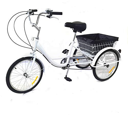 20 Zoll Zahnräder Dreirad für Erwachsene 8 Geschwindigkeit Erwachsenendreirad Shopping mit Korb 3 Rad Fahrrad für Erwachsene Adult Tricycle Comfort Fahrrad Outdoor Sports City Urban (20 Zoll, Weiß)